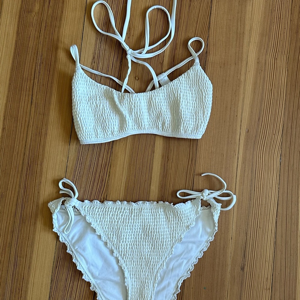 Hollister White Smocked Bikini Set